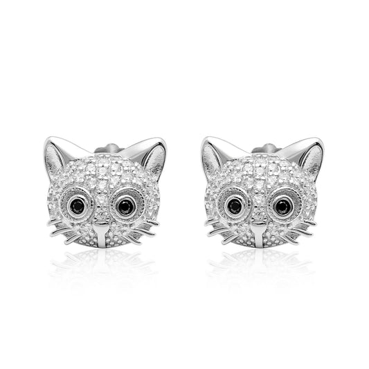 Kitty Cat Stud Earrings CZ Sterling Silver Girls Ginger Lyne Collection