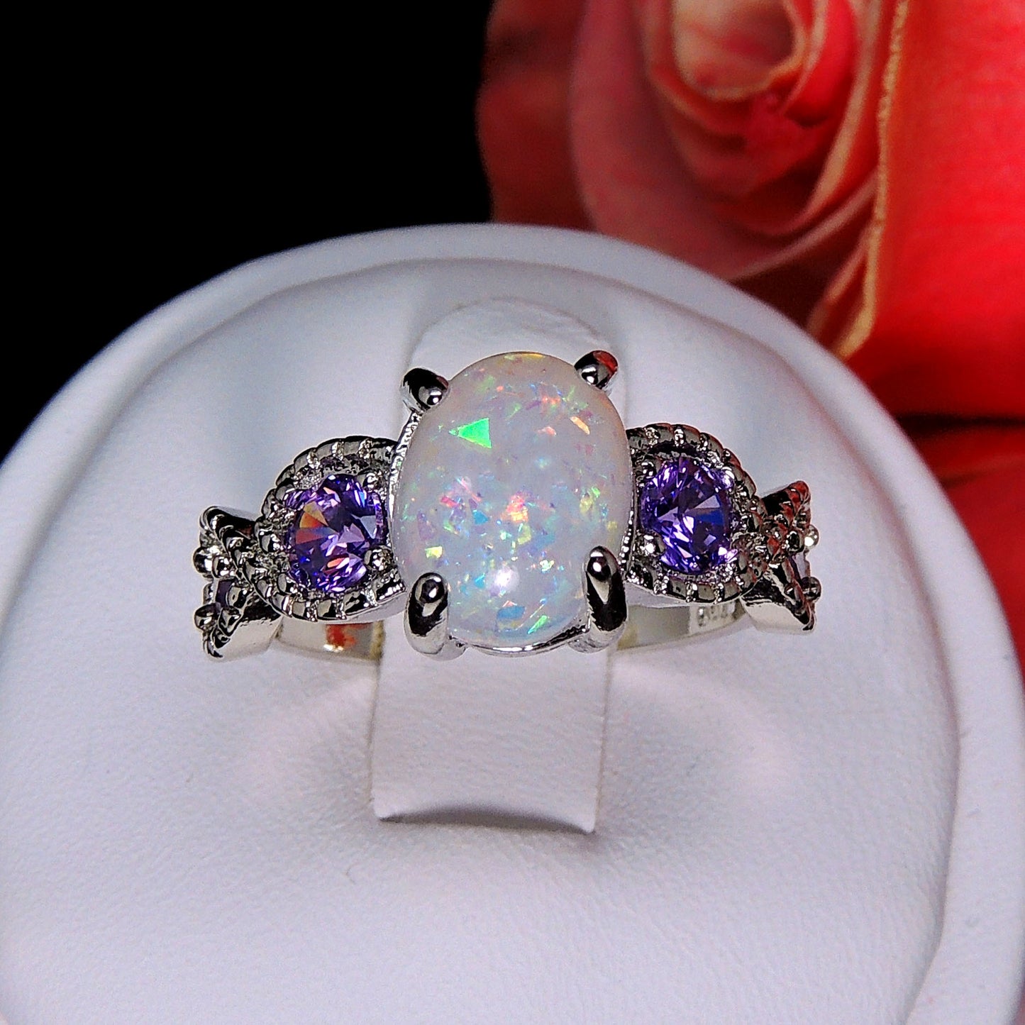 Tatum Statement Ring Oval Shape Fire Opal Purple Cz Womens Ginger Lyne Collection