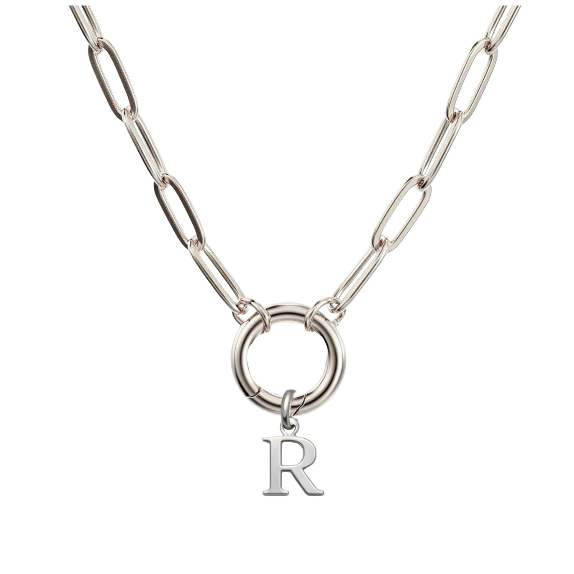 PaperclipLinkCircleCarabinerIntialLetterCharmHolderNecklaceforWomenStainlessSteel20"GingerLyne_Silver-R-1