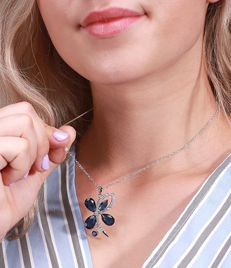 Butterfly Flower Pendant Chain Necklace for Women Blue Cz Ginger Lyne Collection