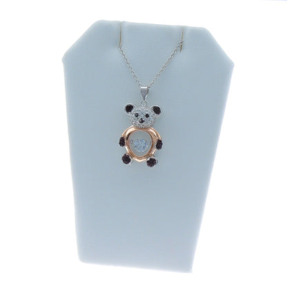 Panda Bear Necklace Swing Stone Sterling Silver Cz Girls Ginger Lyne Collection