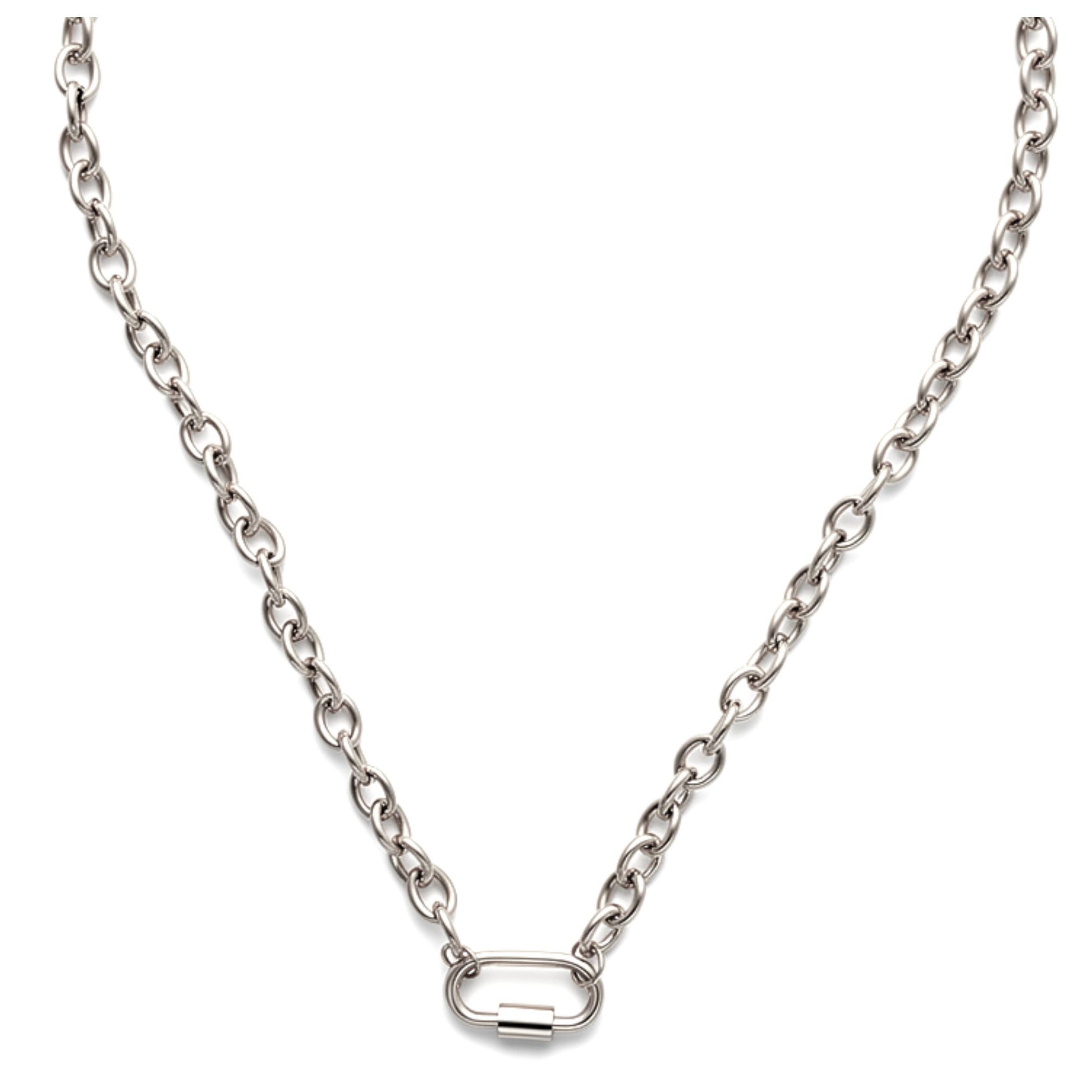 CarabinerCharmHolderNecklaceforWomenbyGingerLyneOChainSilverStainlessSteel18-20"_Silver-OChain/RectSqCH-1