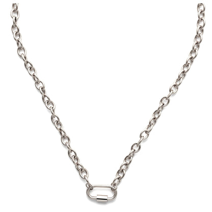 CarabinerCharmHolderNecklaceforWomenbyGingerLyneOChainSilverStainlessSteel18-20"_Silver-OChain/RectSqCH-1