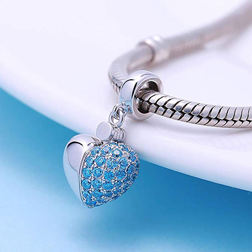 Heart Charm I Love You European Bead Sterling Silver Blue CZ Ginger Lyne Collection