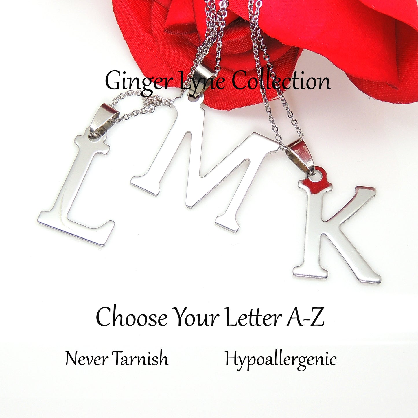 Initial Letter Pendant Necklace Stainless Steel Men Women Ginger Lyne Collection