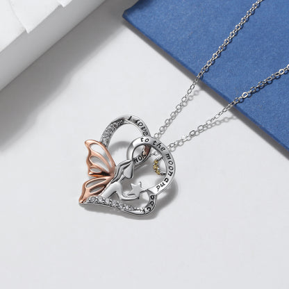 I Love You To The Moon Angel Necklace for Women Sterling Silver Pendant and Chain by Ginger Lyne