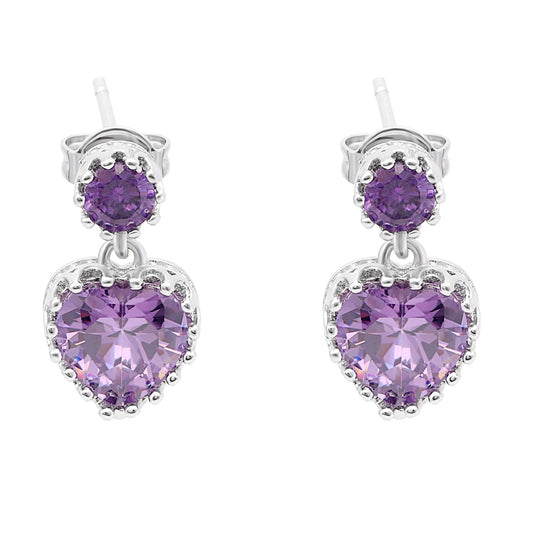 Colette Dangle Earrings Womens Purple Heart Cubic Zirconia Ginger Lyne Collection