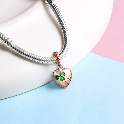 Heart Lucky Clover Charm European Bead Rose Gold Sterling Silver Ginger Lyne Collection