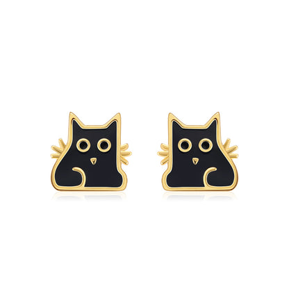Black Cat Earrings Necklace Set for Women Gold Plated Sterling Silver Ginger Lyne Collection - Set
