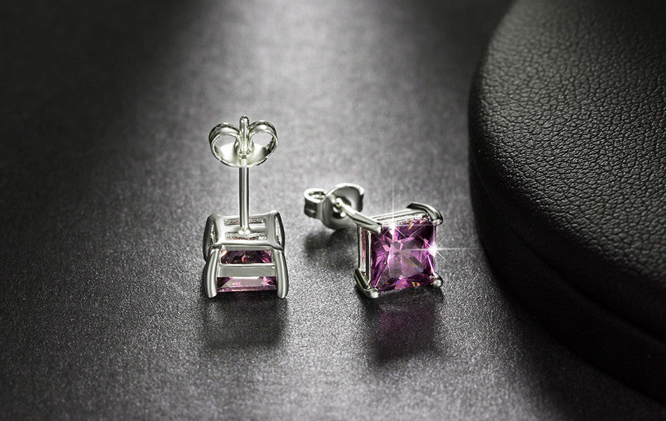 Princess 6mm Stud Earrings White Gold Plated Cz Womens Ginger Lyne Collection - Pink