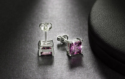 Princess 6mm Stud Earrings White Gold Plated Cz Womens Ginger Lyne Collection - Pink