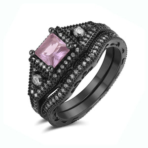 Danielle Bridal Set Cz Black Wedding Engagement Ring Women Ginger Lyne Collection - Pink,9