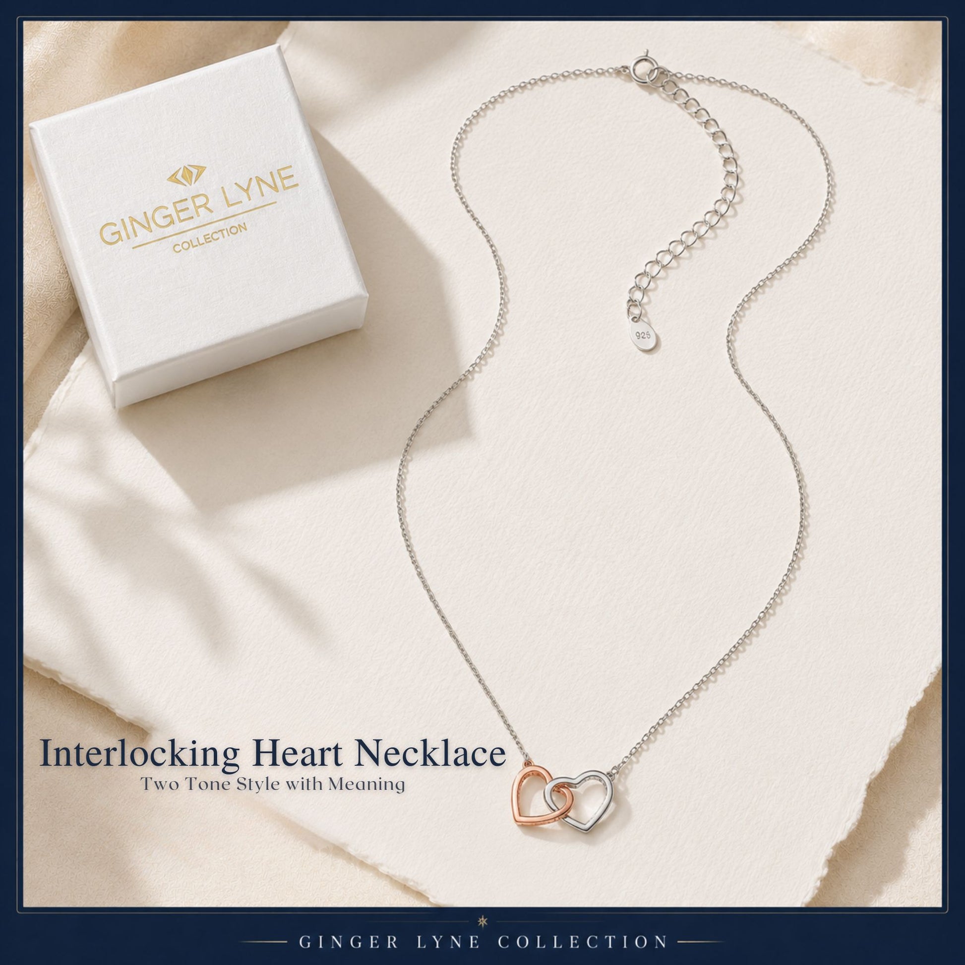 InterlockingHeartNecklace,LinkedTwoToneSterlingSilverLovePendantbyGingerLyneCollection_Silver-4