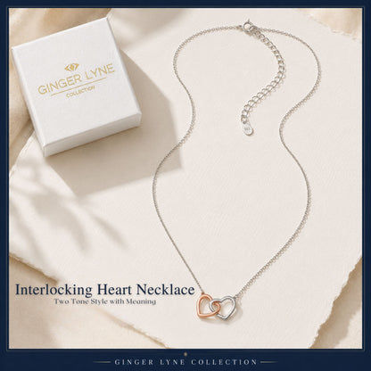 InterlockingHeartNecklace,LinkedTwoToneSterlingSilverLovePendantbyGingerLyneCollection_Silver-4