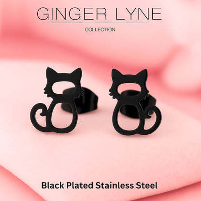 GingerLyneCatEarringsforWomenSmallBlackPlatedStainlessSteelKittyStudsPetJewelry_Black-2
