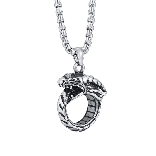 DragonRingNecklaceforMenorWomenStainlessSteelPunkGothBikerGingerLyneCollection_Silver-1