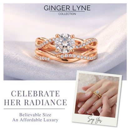 QueenaWeddingRingSetAnniversaryBandEngagementRingforWomenSterlingSterlingCzGingerLyneCollection_RoseGold/Sterling-5