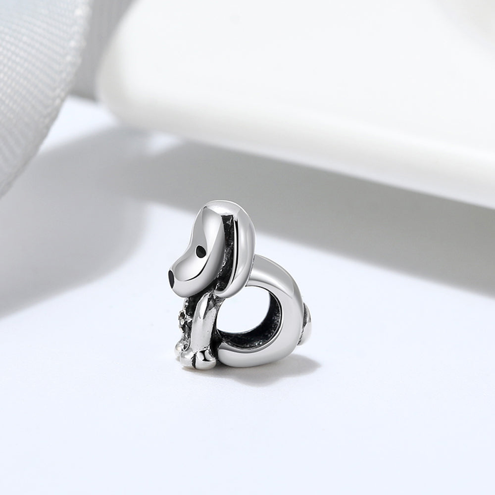 Puppy Dog Charm European Bead CZ Sterling Silver Ginger Lyne Collection
