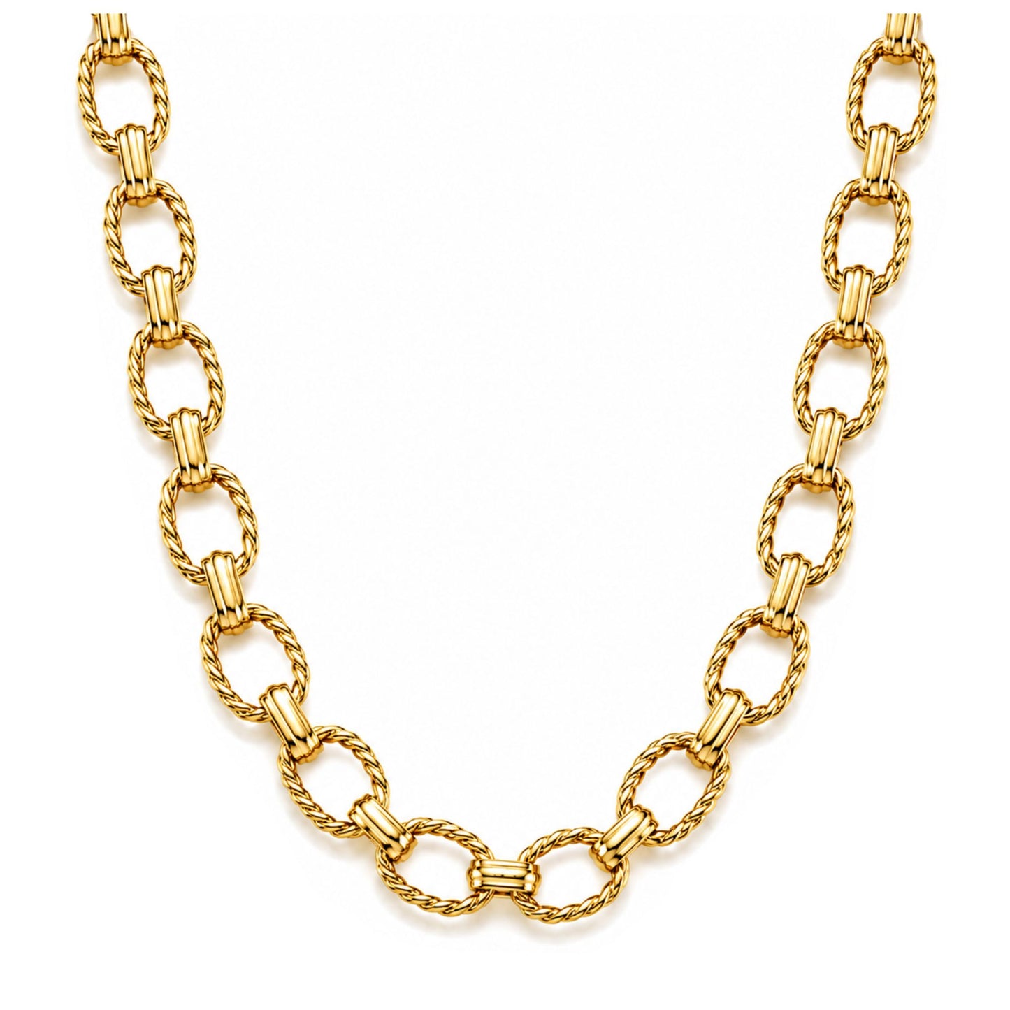 OvalRopeLinkCircleChainNecklaceforWomen18KTGoldPlatedStainlessSteel19"GingerLyneCollection_GoldTone-1