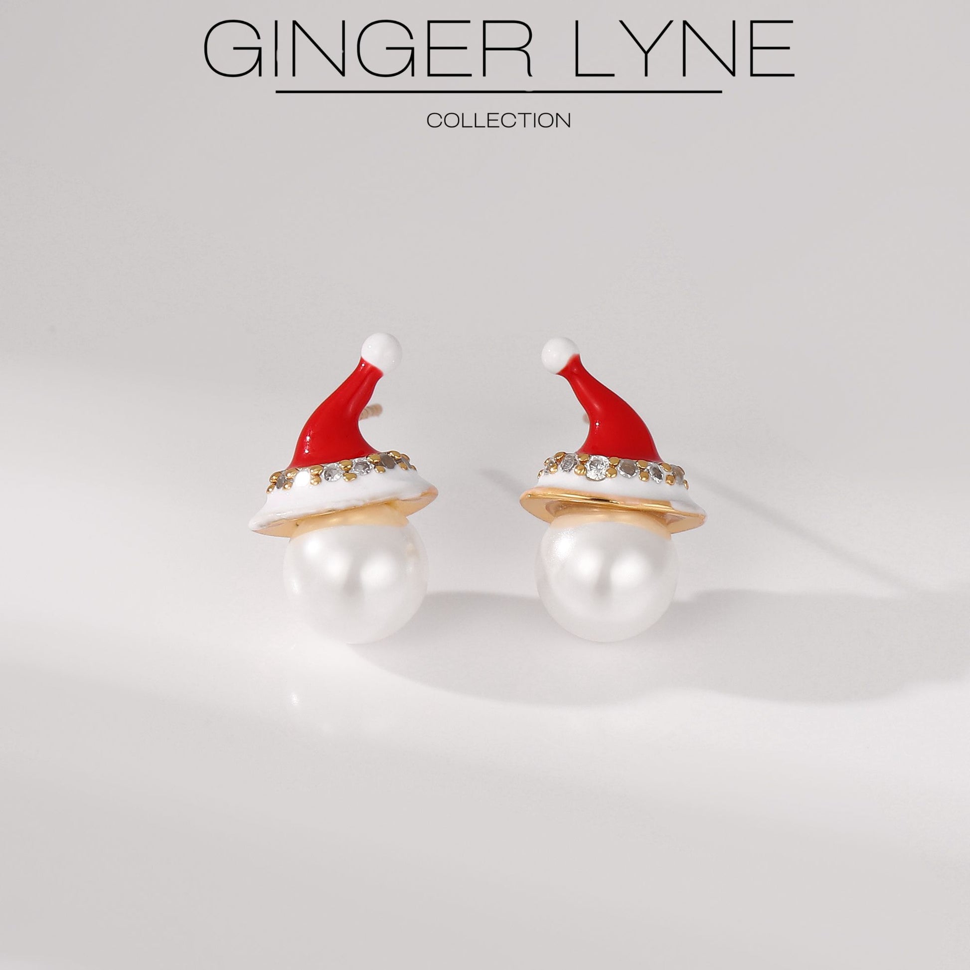 ChristmasSantaHatEarringsWomensWhiteGoldPlatedSimulatedPearlCZGingerLyneCollection_Red-3