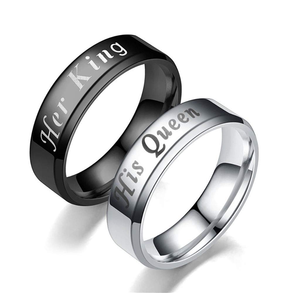 Her King Black His Queen Steel Wedding Band Ring Men Women Ginger Lyne Collection - Female-Queen Silver,9