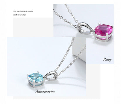 Solitaire Birthstone Necklace for Women Cz Sterling Silver Ginger Lyne Collection - July-Ruby Pink