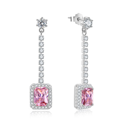 Halo Dangle Earrings for Women Sterling Silver Pink Clear CZ Ginger Lyne Collection - Pink