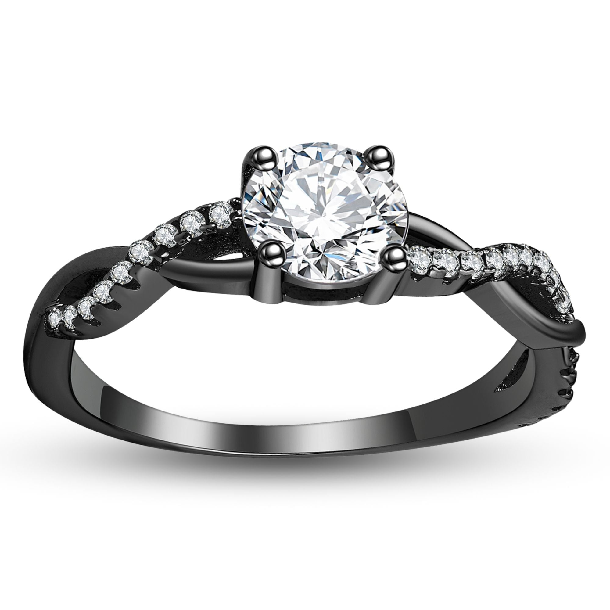 Queena Engagement Ring for Women Black Sterling Silver CZ Ginger Lyne Collection - Black Clear Stones,14