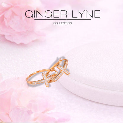 Cross Hoop Earrings for Women Cubic Zirconia Ginger Lyne Collection - Rose Tone-20mm