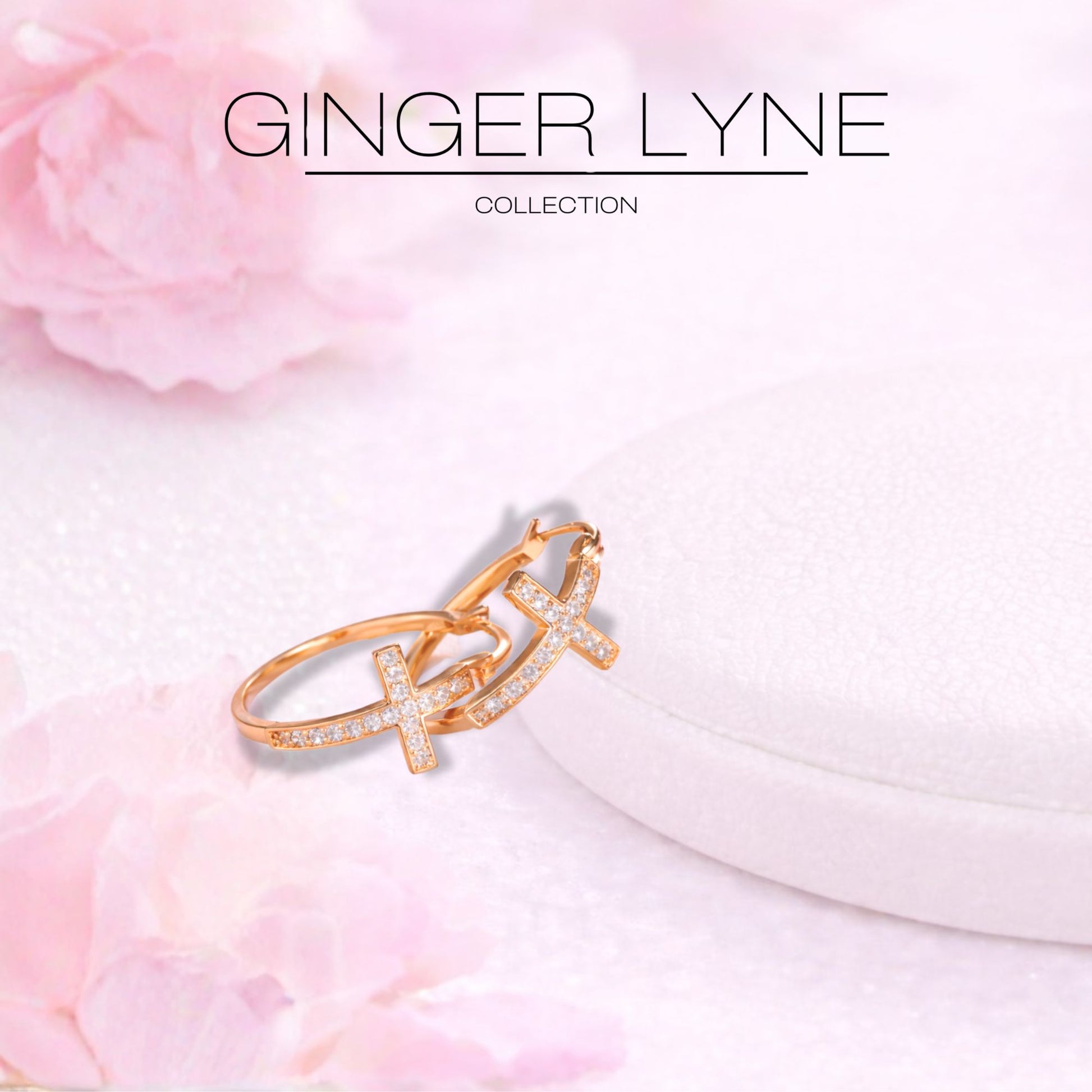 Cross Hoop Earrings for Women Cubic Zirconia Ginger Lyne Collection - Rose Tone-20mm