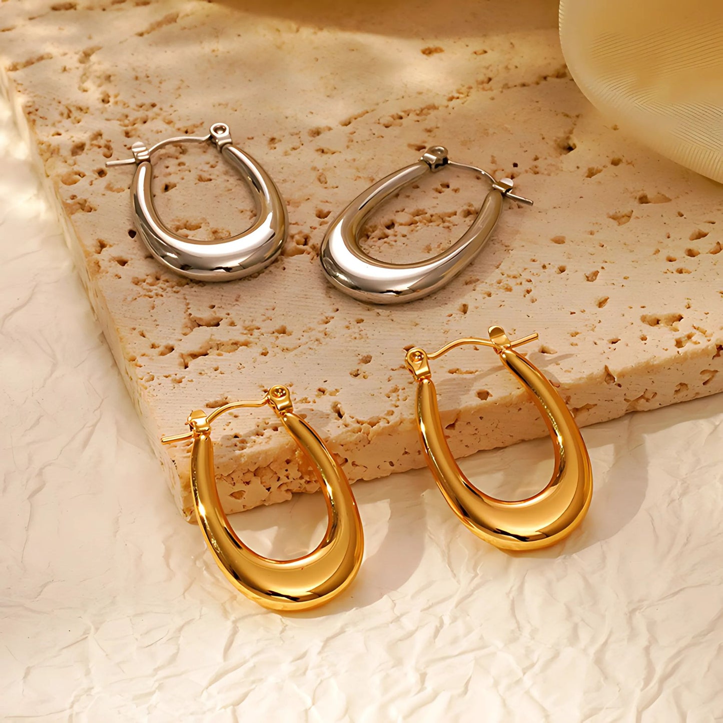 Hoop Earrings for Women by Ginger Lyne Gold Stainless Steel Lightweight Classic Everyday Style - Silver