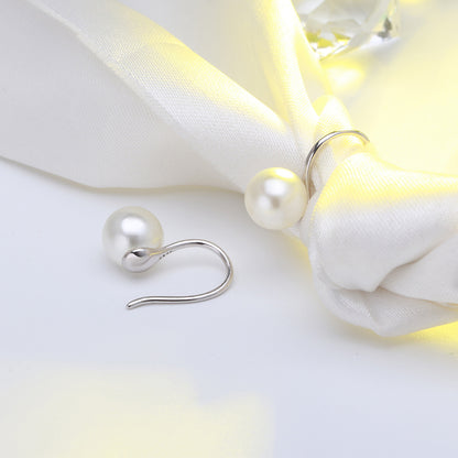 Drop Hook Earrings for Women Simulated Pearl Sterling Silver Ginger Lyne Collection - White