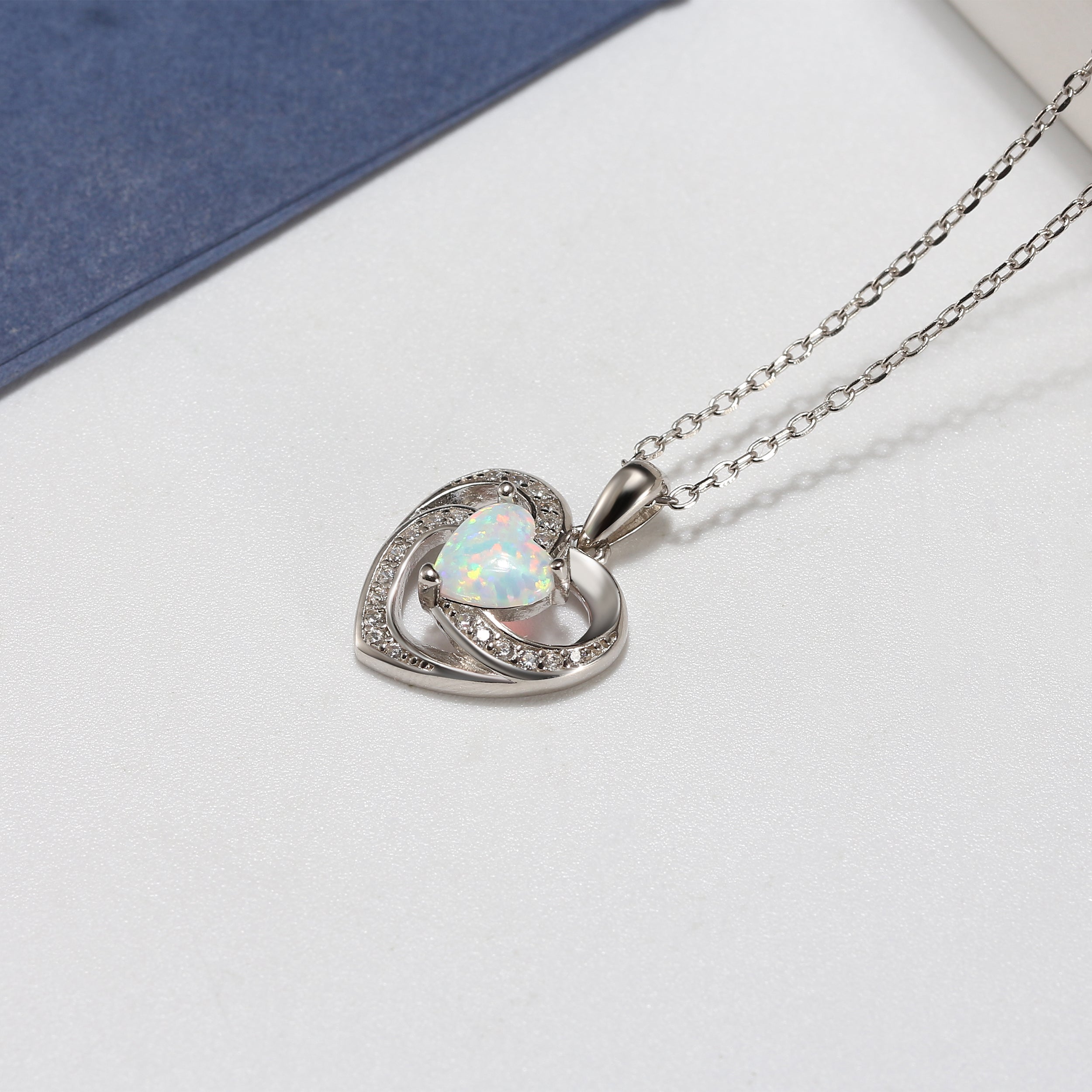 Ginger Lyne Collection Sterling Silver Cz Heart Fire Opal Pendant Necklace for Women