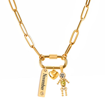 CarabinerFamilyBirthstoneNecklaceforMomorGrandmabyGingerLyneStainlessSteelCZBirthdayCharms_Male-November-Gold-1