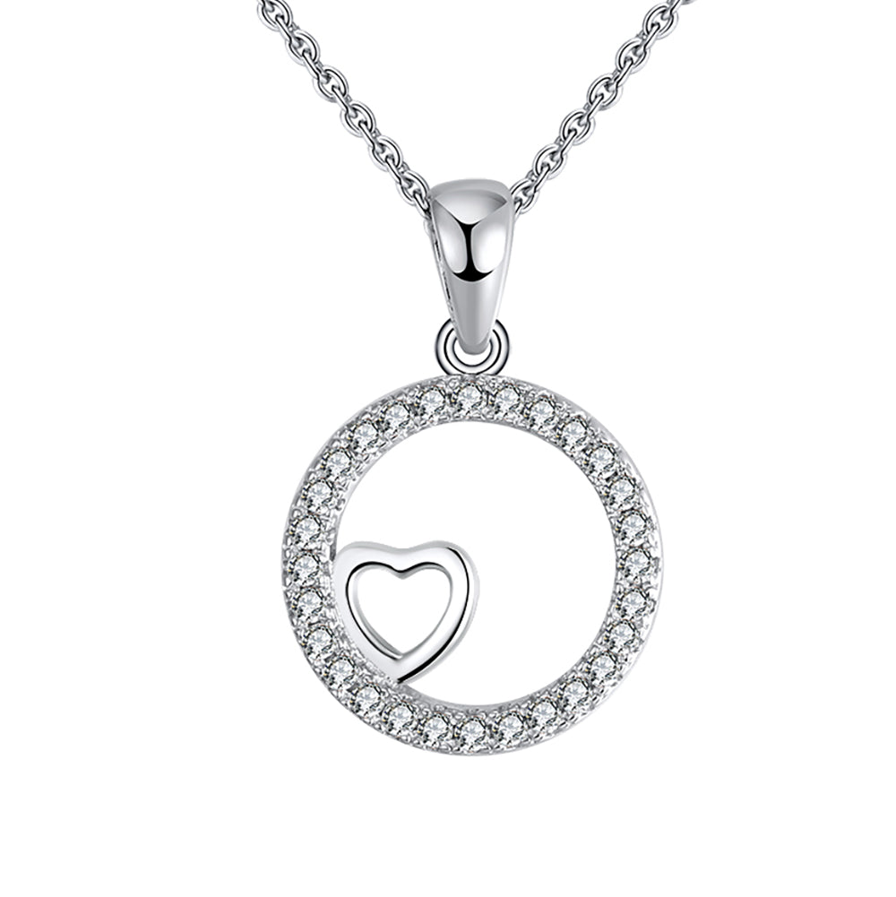 Circle Heart Pendant Necklace for Women Sterling Silver Cz Ginger Lyne Collection