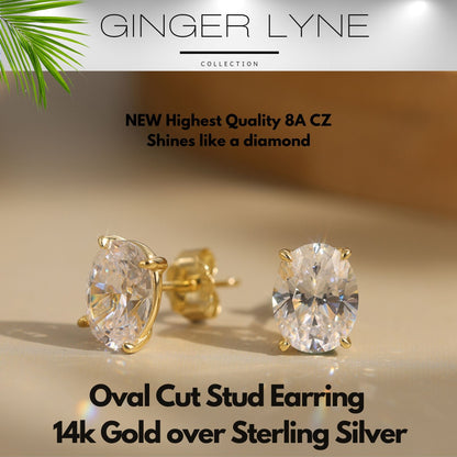 Oval Cut Stud Earrings for Women .86 Ct Simulated Diamond Sterling Silver Ginger Lyne - Gold
