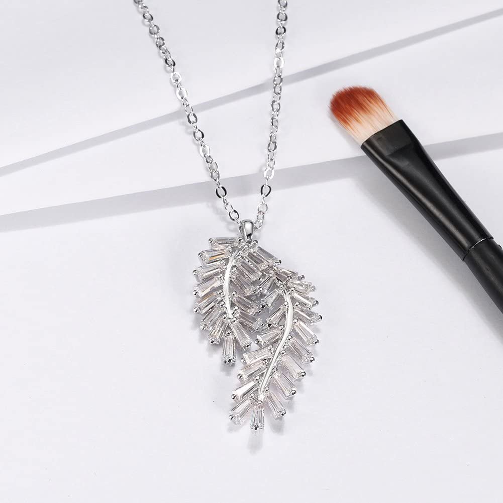 Pendant Necklace Women for Women Fancy Curved Leaf Design Clear Cz Ginger Lyne Collection