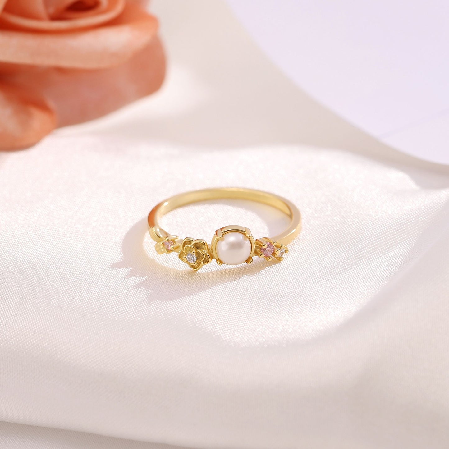 IslaSimulatedPearlRingforWomenSterlingSilver14KGoldPlatedGingerLyneCollection_Gold-2