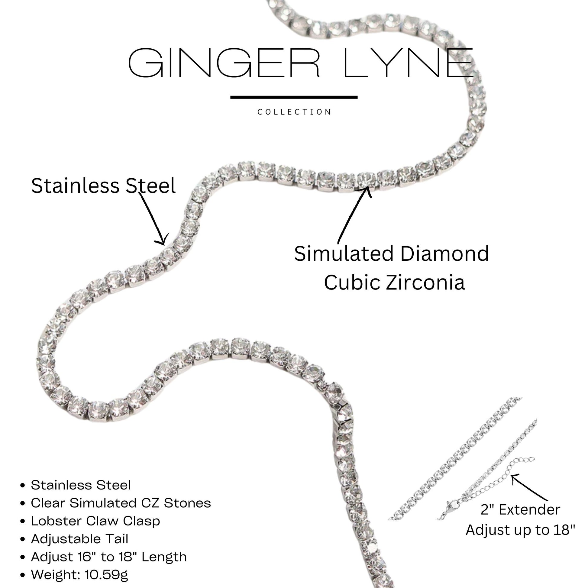 TennisNecklaceforWomen3mmBlackorClearCubicZirconiaChoker16-18"AdjustLengthStainlessSteel_Clear-7