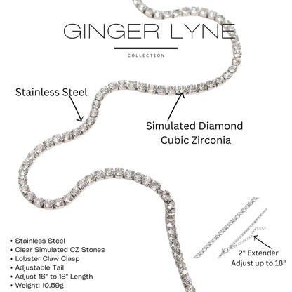 TennisNecklaceforWomen3mmBlackorClearCubicZirconiaChoker16-18"AdjustLengthStainlessSteel_Clear-7
