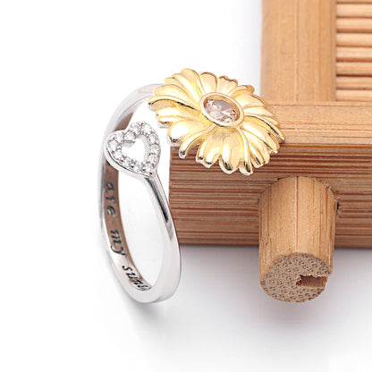 Sunflower Heart Ring Womens Cubic Zirconia Sterling Silver Ginger Lyne Collection