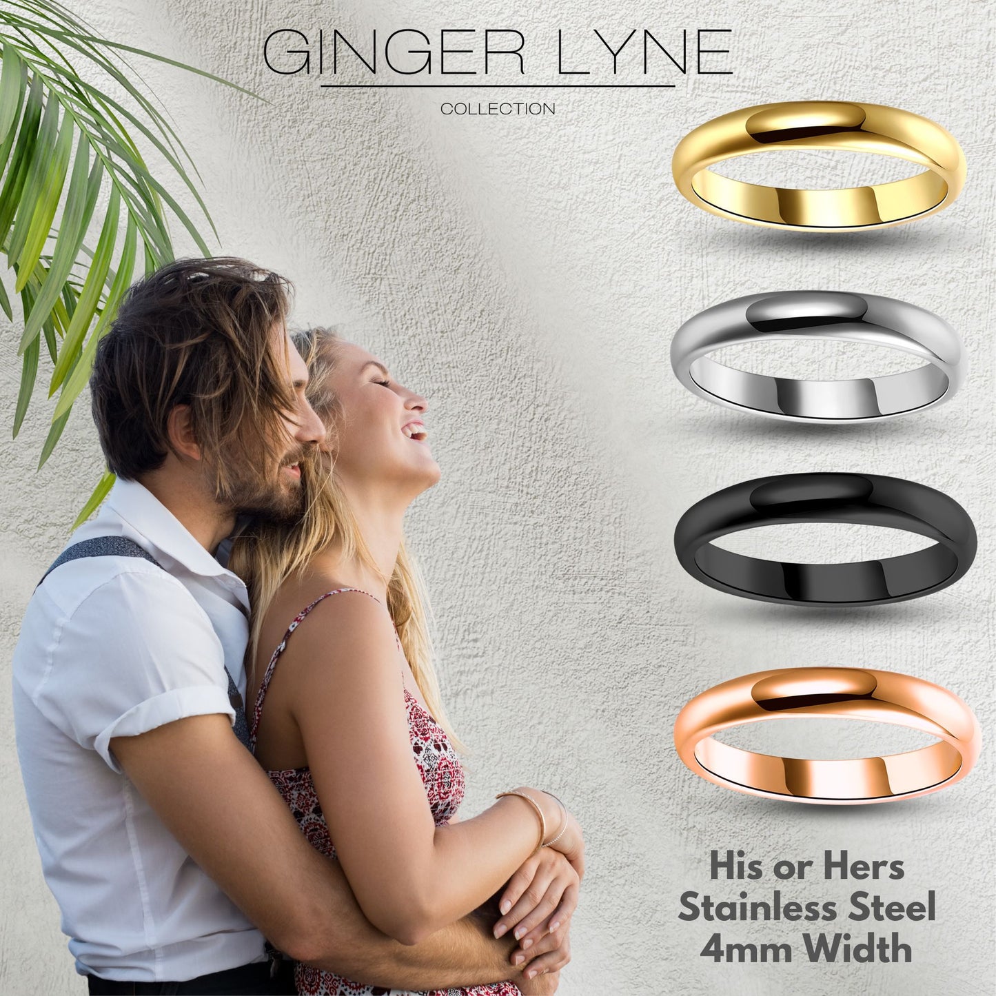 4mm Stainless Steel Wedding Band Ring Women Men Ginger Lyne Collection