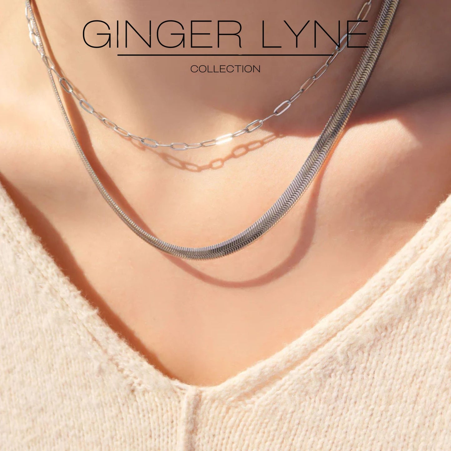 HerringboneChainNecklaceforMenorWomen18Inch5.5mmWide18KGoldPlatedStainlessSteelGingerLyne_Silver-4