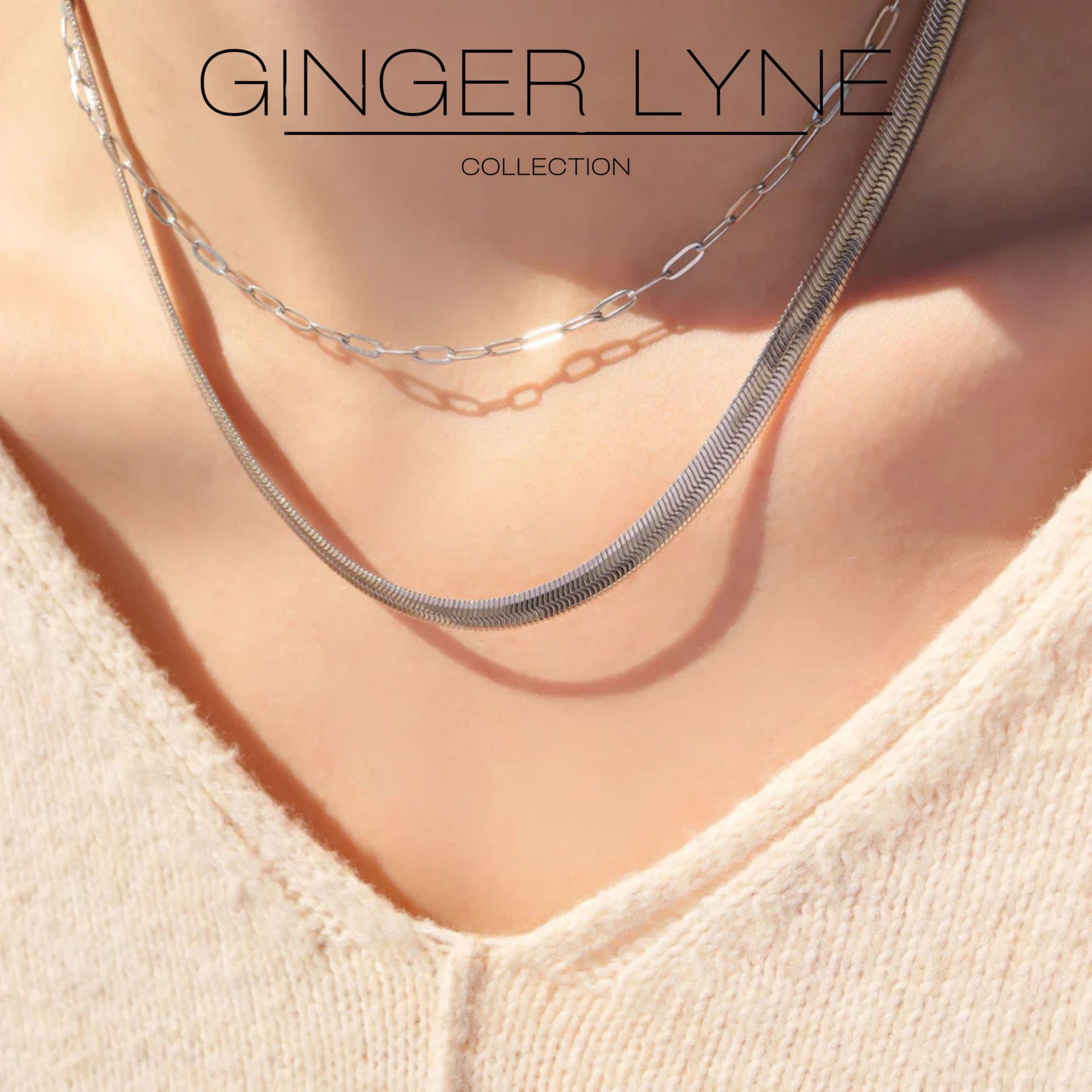 HerringboneChainNecklaceforMenorWomen18Inch5.5mmWide18KGoldPlatedStainlessSteelGingerLyne_Silver-4