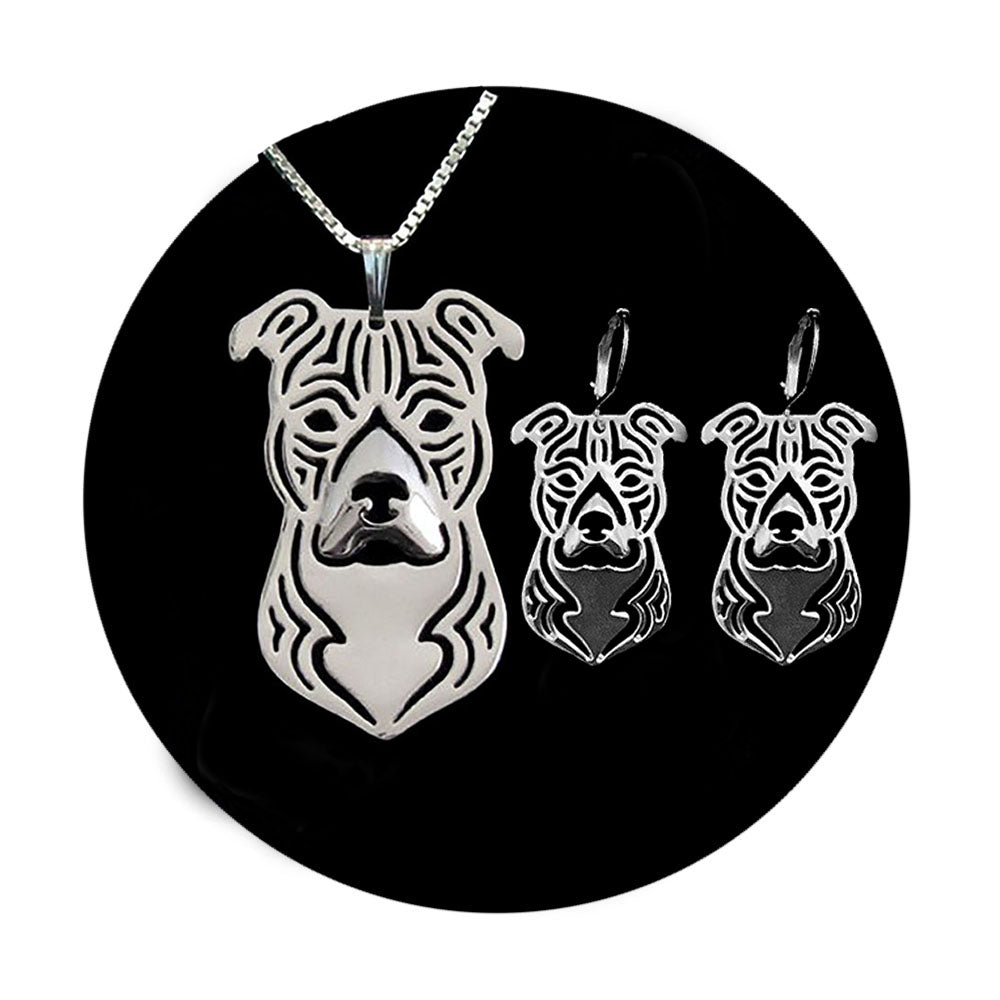 Pit Bull Staffordshire Terrier Dog Necklace Set Silver Womens Ginger Lyne Collection - Stafford Set