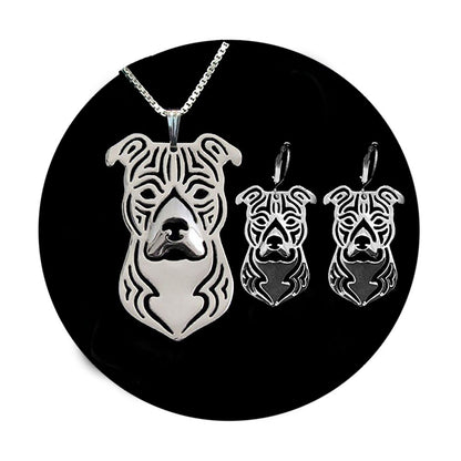 Pit Bull Staffordshire Terrier Dog Necklace Set Silver Womens Ginger Lyne Collection - Stafford Set
