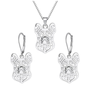 French Bulldog Dog Set Necklace Earrings for Women Sterling Silver Ginger Lyne Collection - Dog Set