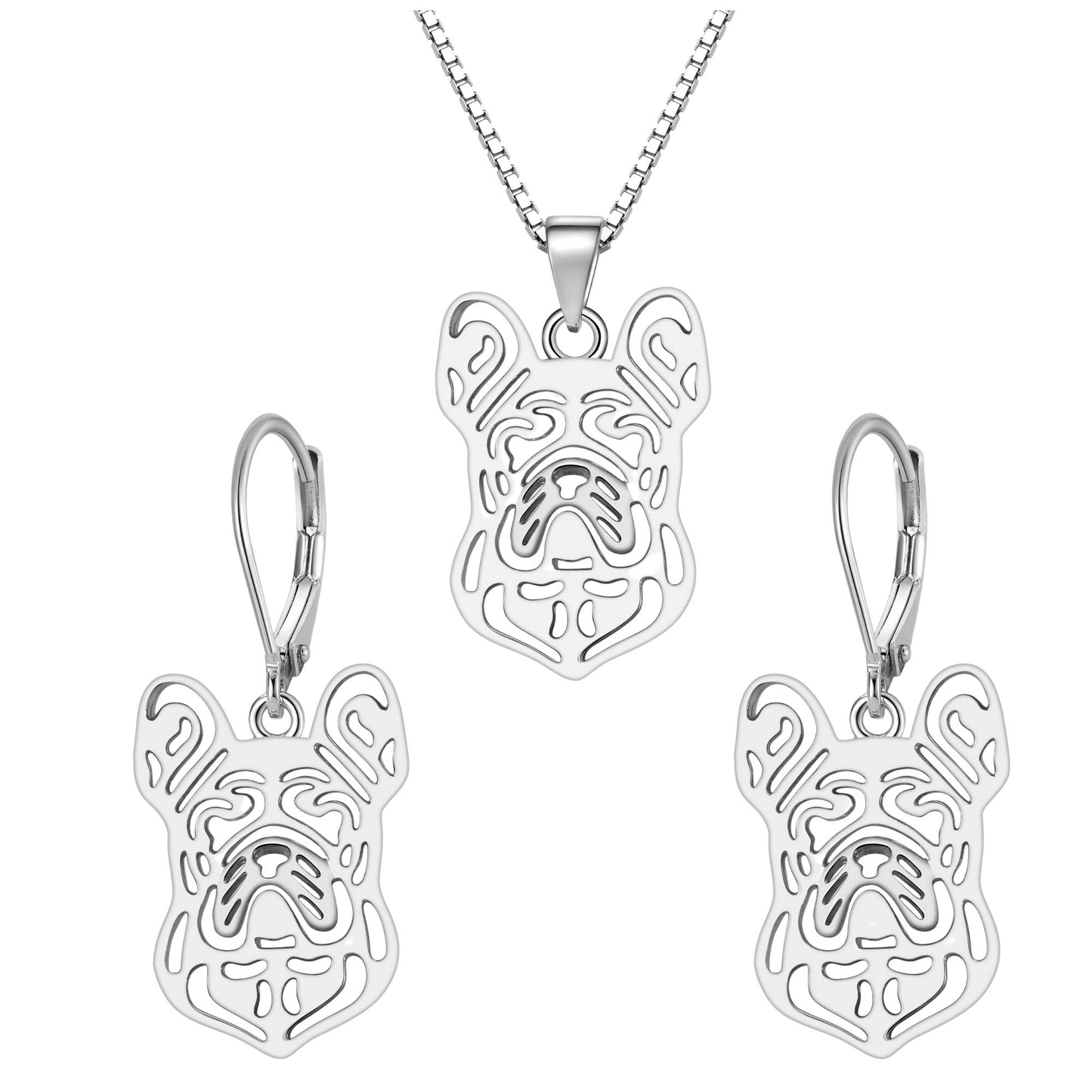 French Bulldog Dog Necklace Earrings or Set for Women Sterling Silver by Ginger Lyne - Dog Set