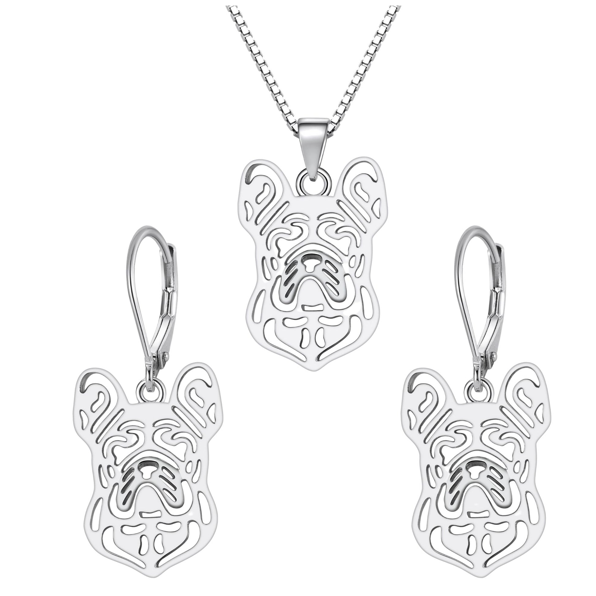 French Bulldog Dog Necklace Earrings or Set for Women Sterling Silver by Ginger Lyne - Dog Set