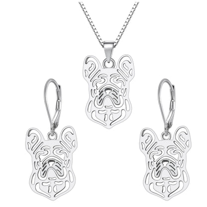 French Bulldog Dog Necklace Earrings or Set for Women Sterling Silver by Ginger Lyne - Dog Set